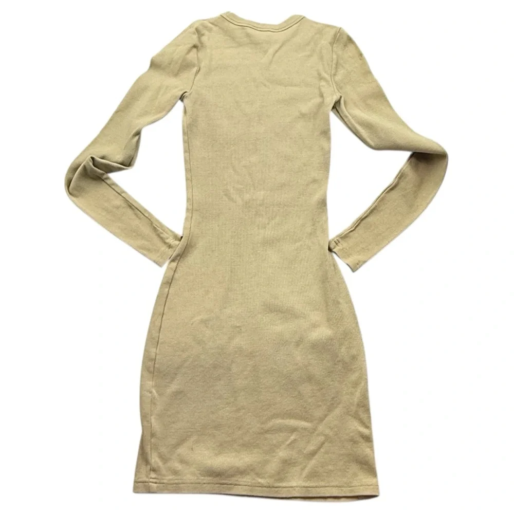 All Things Golden Ribbed Long Sleeve Bodycon Mini Dress XS Beige Neutral Bundle - Picture 10 of 11